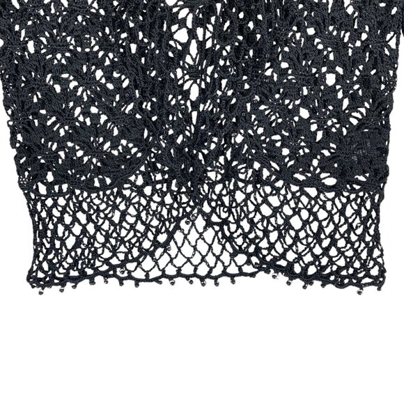 Boho Crochet Mesh Tie Up Top/Cardigan black, shrug or bolero punk, goth sz sm - Picture 6 of 13